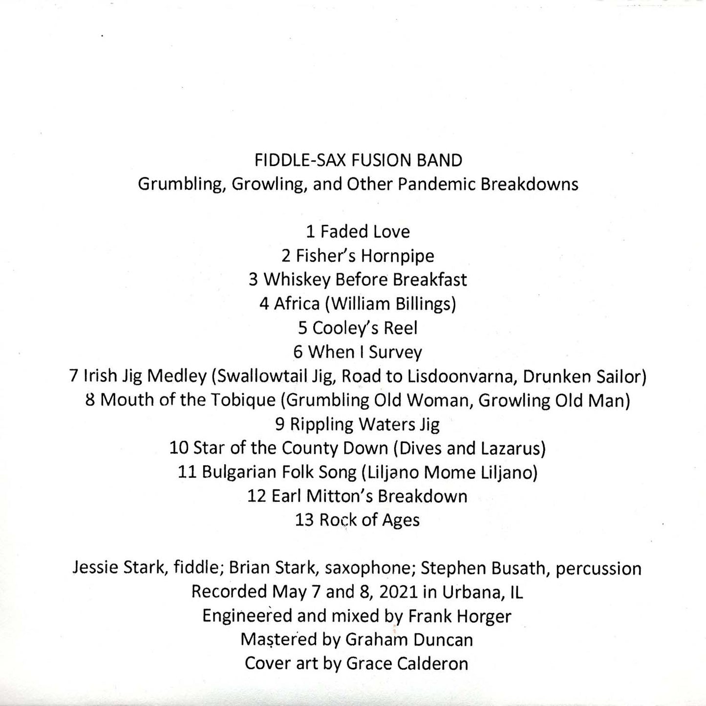 Fiddle Sax Fusion Band - Grumbling Growling and Other Pandemic Breakdowns (CD)